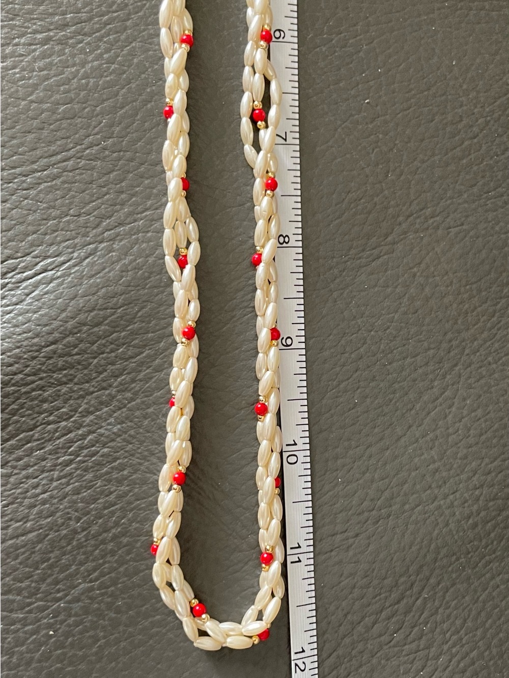 Pearl and Red Bead Twisted Necklace - Women’s Jewelry - Picture 10 of 14